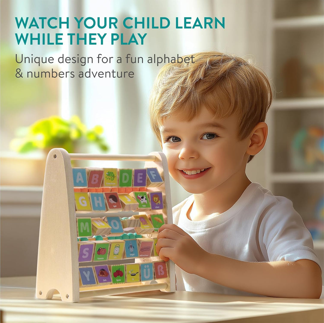 Navaris Lernspielzeug Zahlen Farben - Rechenschieber und Alphabet Abakus für Kinder ab 1 Jahr - Bunt