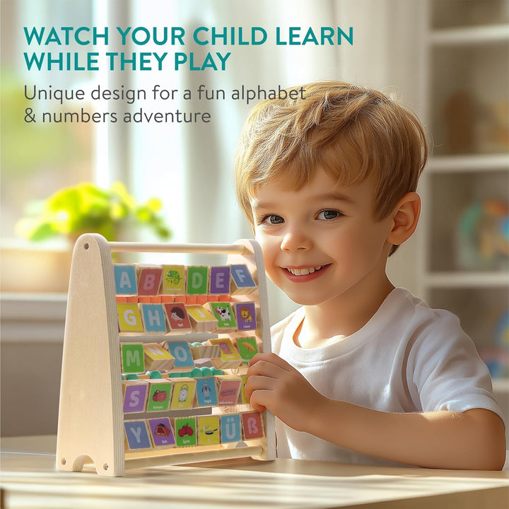 Navaris Lernspielzeug Zahlen Farben - Rechenschieber und Alphabet Abakus für Kinder ab 1 Jahr - Bunt