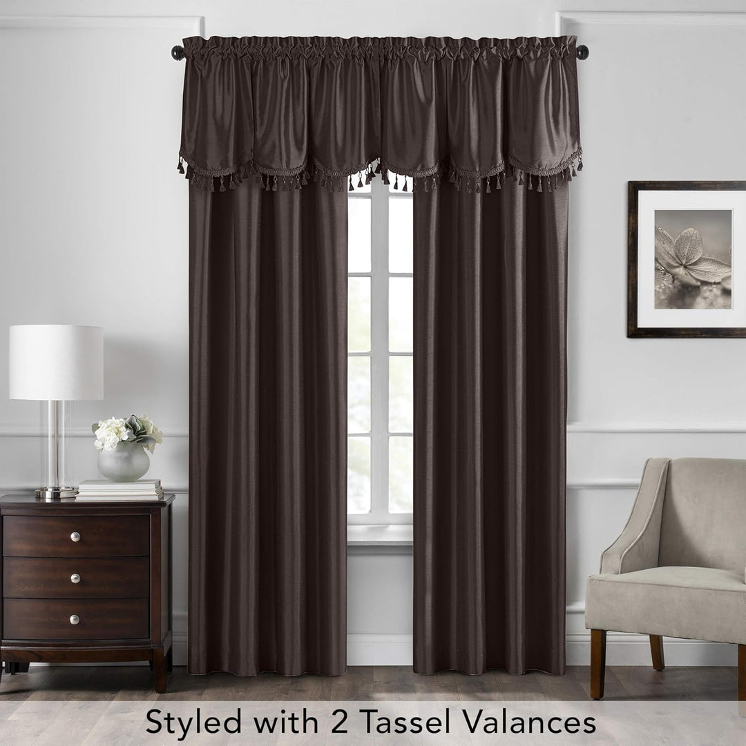 Elrene Home Fashions Colette Volant aus Kunstseide, mit Quasten, gewellter Rand, 122 x 53 cm, Schoko