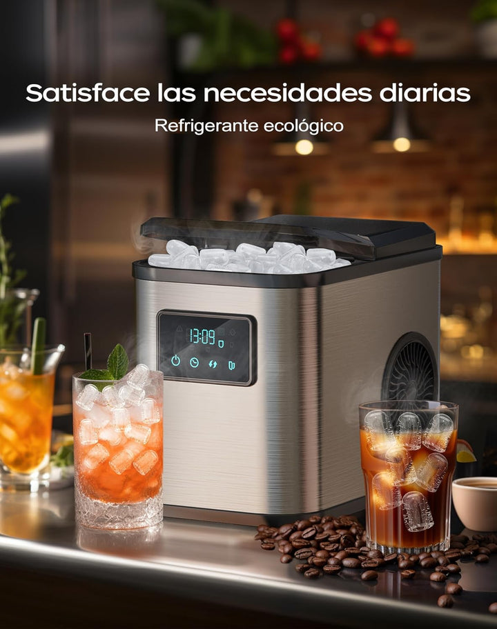 KeeGone Edelstahl Eiswürfelmaschine mit LED-Display,Eismaschine Eiswürfelbereiter und Reinigungsfunk