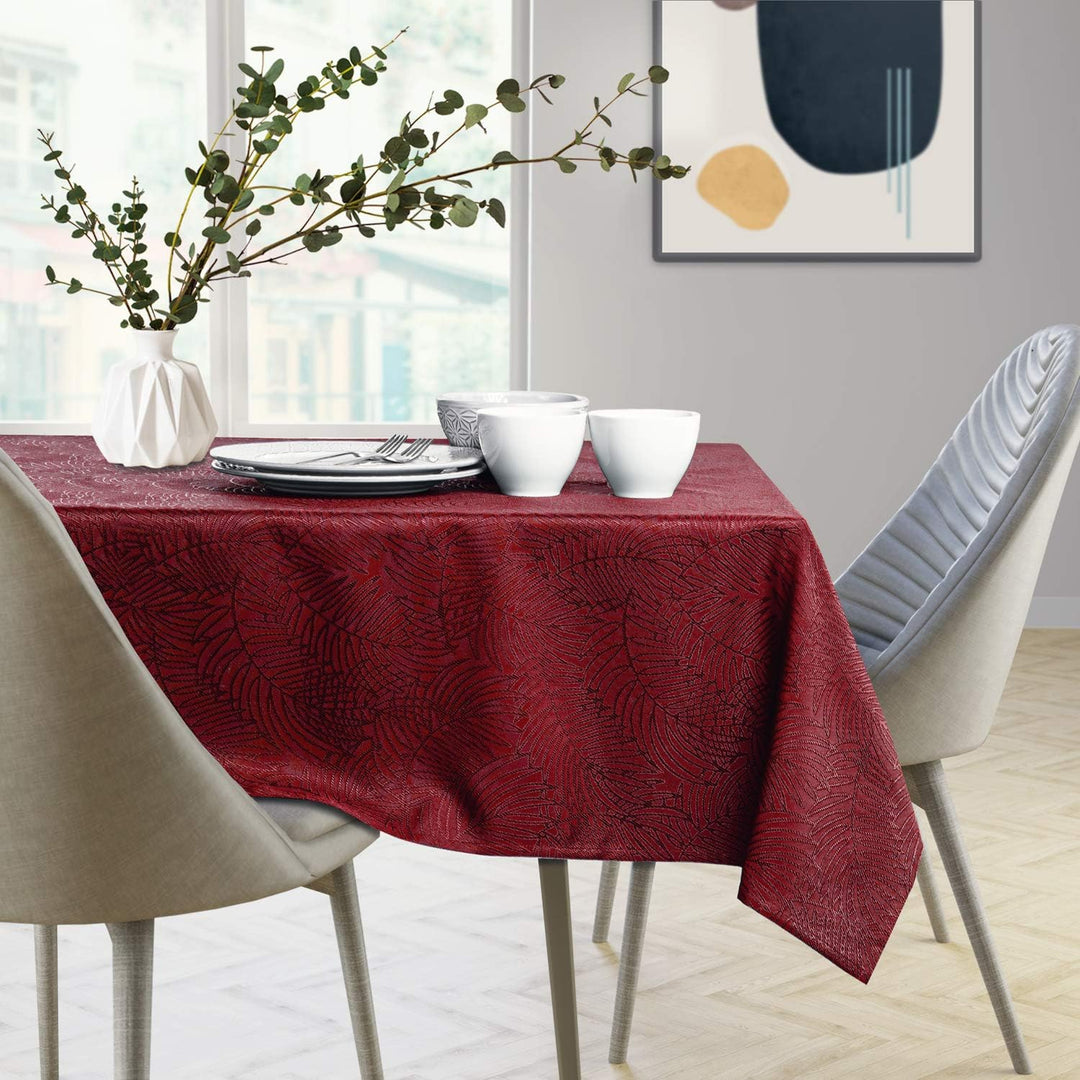 AmeliaHome Tischläufer Set 35x300 cm und 115x300 cm Lotuseffekt Wasserabweisend Blätter Bordeaux Gai