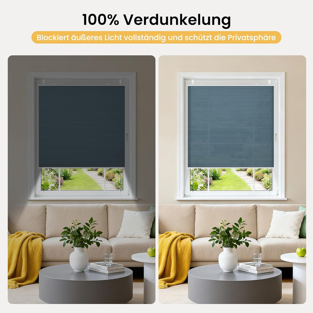 BelleMax Plissee Verdunklung Klemmfix Wabenplissee ohne Bohren Blau-Weiss 45x110cm(BxH), Thermo Verd