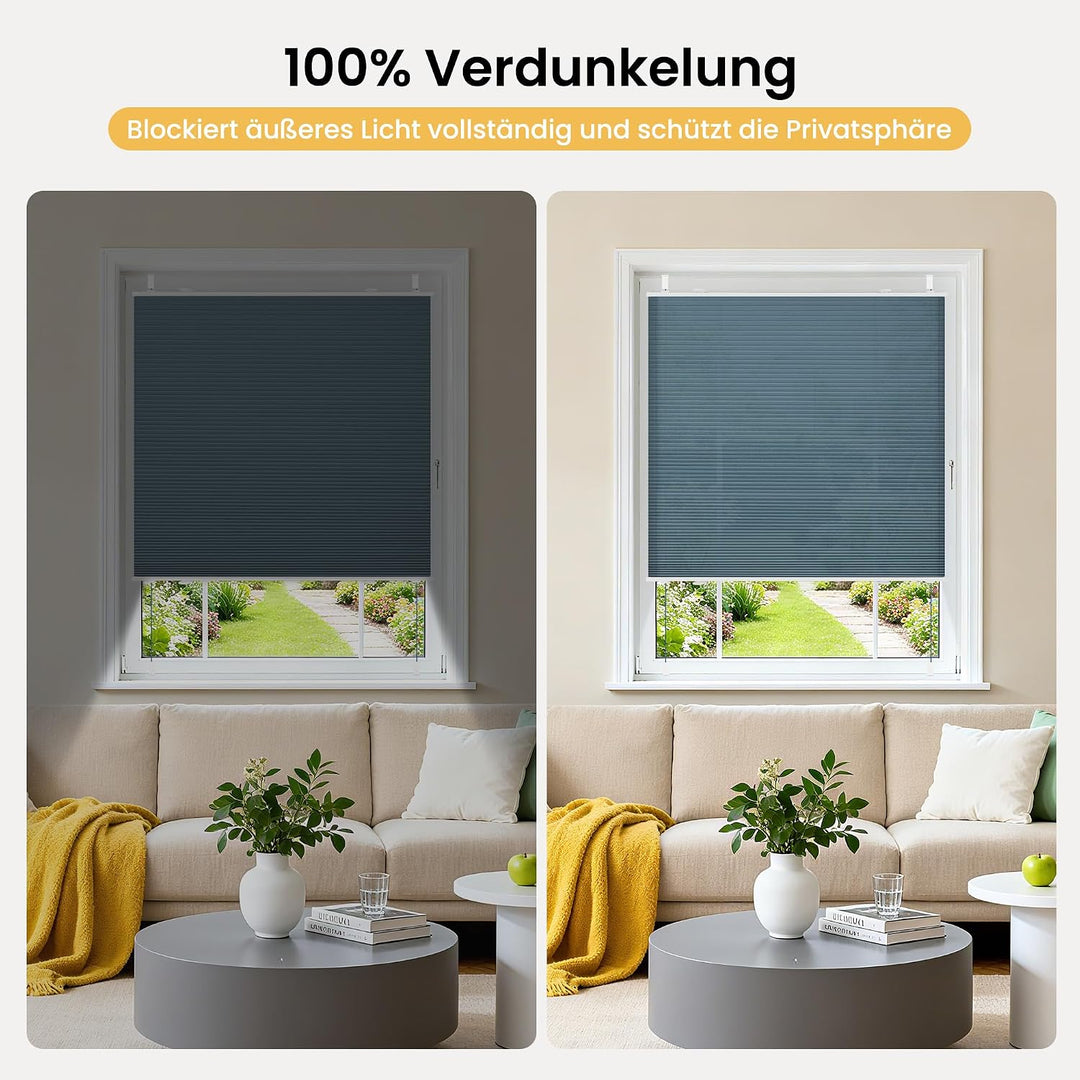 BelleMax Plissee Verdunklung Klemmfix Wabenplissee ohne Bohren Blau-Weiss 80x110cm(BxH), Thermo Verd