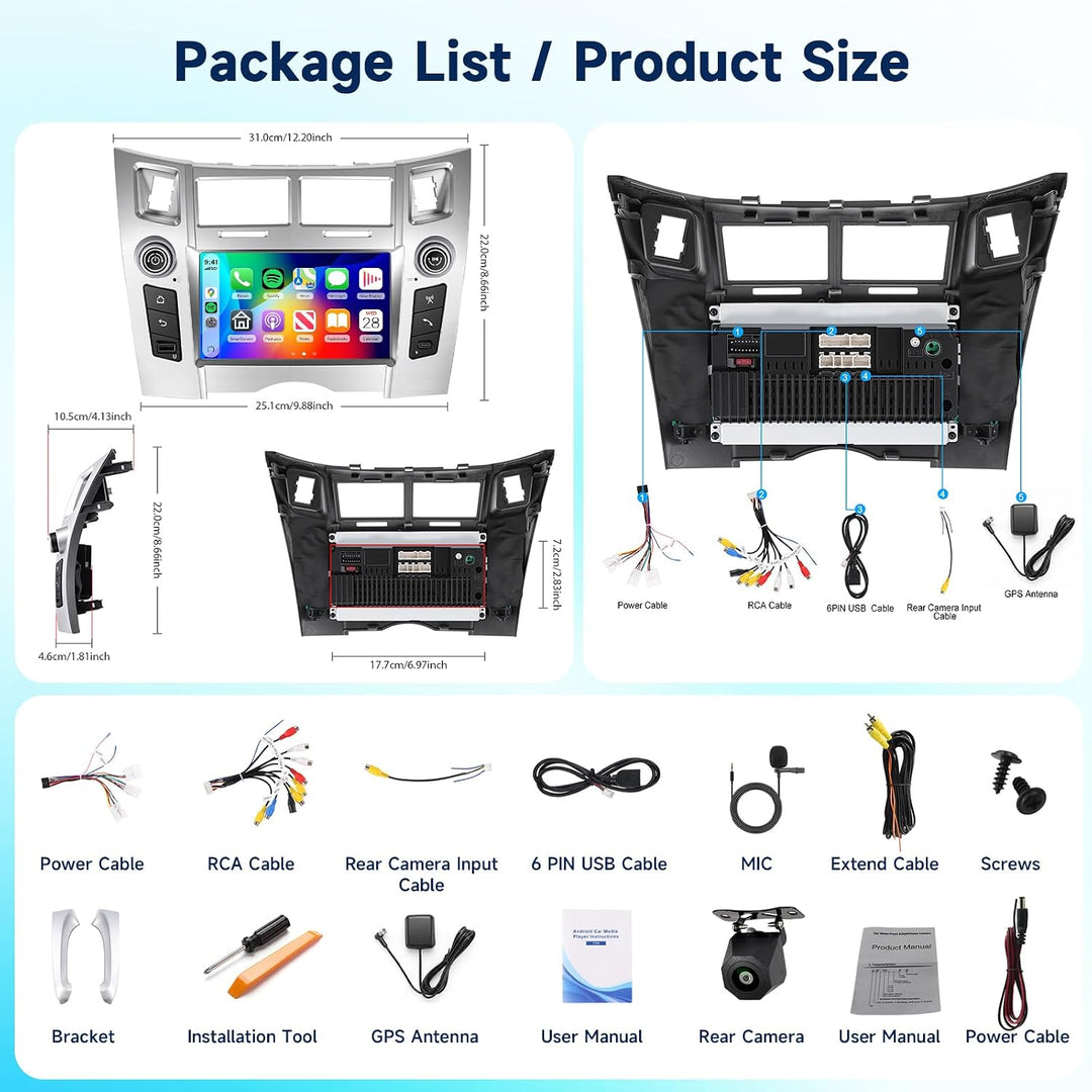 Hodozzy 8 Core 4G+64G Autoradio für Toyota Yaris 2005-2011 Wireless Carplay | Wireless Android Auto,