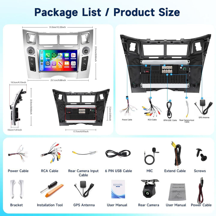 Hodozzy 8 Core 4G+64G Autoradio für Toyota Yaris 2005-2011 Wireless Carplay | Wireless Android Auto,