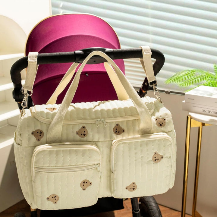 Gesteppte Wickeltasche, Teddybär-Muster, niedliche Reisetasche, tragbar und leicht, für Krankenhaus-