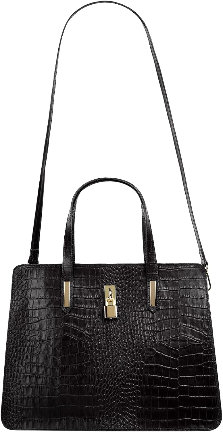 Handtasche Echt Leder Damen Made in Italy, Smartphonefach, Kroko-Design, elegante Umhängetasche, Dam