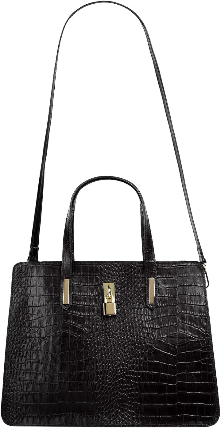 Handtasche Echt Leder Damen Made in Italy, Smartphonefach, Kroko-Design, elegante Umhängetasche, Dam