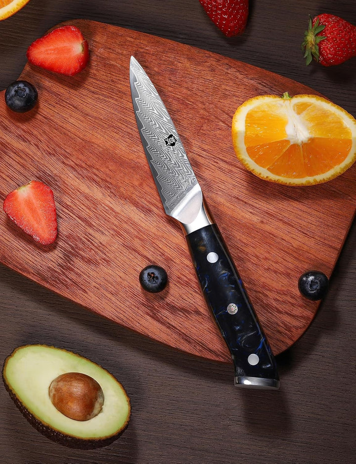 WILDMOK Kochmesser, 8cm, scharfes Obst, Japanisches VG10 Superstahl 67 Lagen Damaststahlmesser zum S