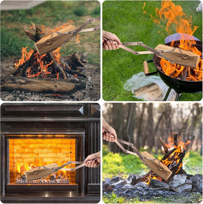 Uten 66 cm Kaminzange aus Edelstahl, faltbar Schwerlast Kohlezange Feuerstelle Zubehör, Werkzeug für