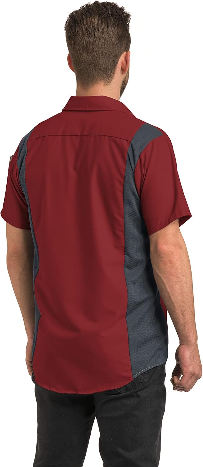 Red Kap Herren Men's Short Sleeve Performance Plus Shop Shirt Hemd S Feuerball Rot mit Holzkohlegefl