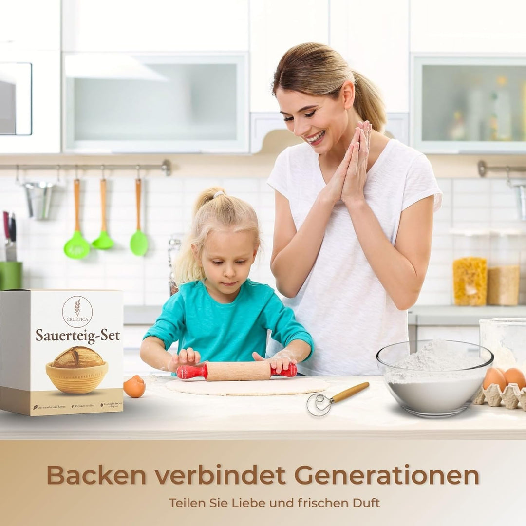 Sauerteig Starter Set 8-Teilig mit Gärkörbchen Rund und Oval, Gärkorb Glasgefäss und Brot Backen Zub