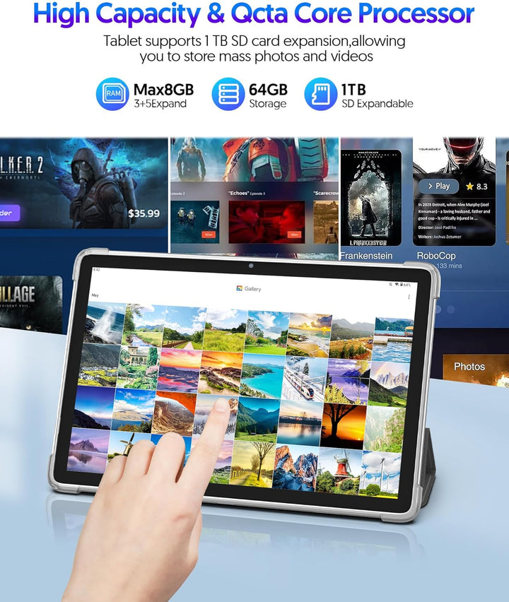 BAKEN Android 14 Tablet mit Tastatur, 10.1-inch, 128GB ROM+ 8GB RAM, 8000mAh Battery, Octa-Core, 2MP