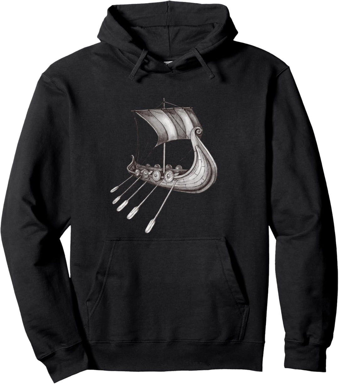 Wikinger Nordische Mythologie Schiff - Handgezeichnet Pullover Hoodie