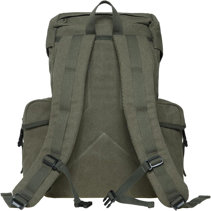 KAUKKO Canvas Retro Rucksack Damen Herren, Vintage Jagdrucksack Wanderrucksack mit 14 Zoll Laptopfac