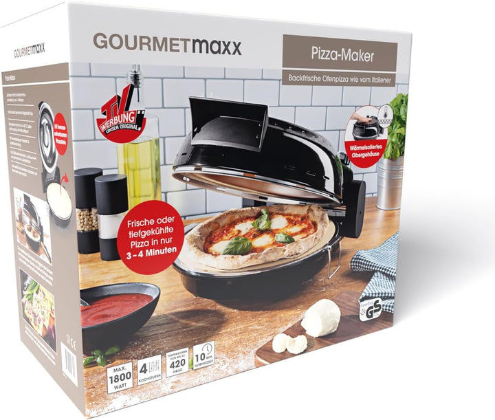 GOURMETmaxx Elektrischer Pizza-Ofen | Bis zu 420°C - Mit Pizzastein, Temperatureinstellung & 30min.