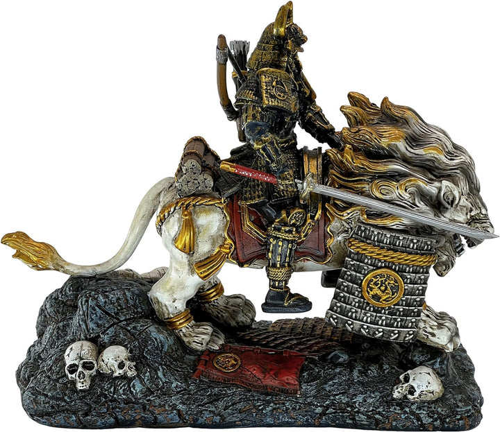 LOOYAR Mittelalterlicher antiker weisser Löwe Samurai Krieger Harz Statue Ornament Figur Basteln für