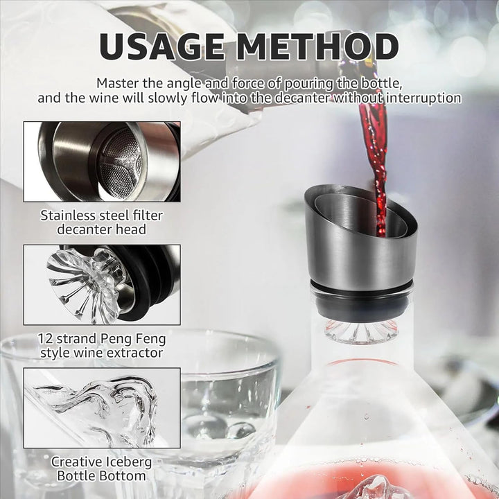 Dekanter Rotwein,Weindekanter Rotwein,Waterfall Quick,1.5l,Kristallglas-Weindekanter,Eingebauter Luf