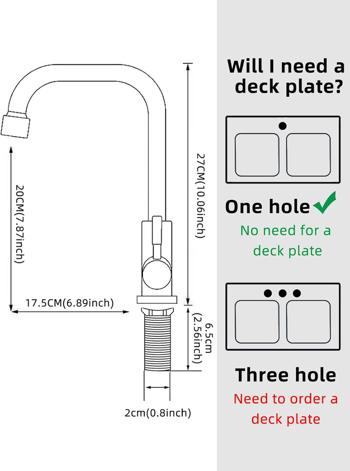 Nur kalter Wasserhahn, Einloch-Küchenspüle, SUS304 Edelstahl, gebürstetes Nickel