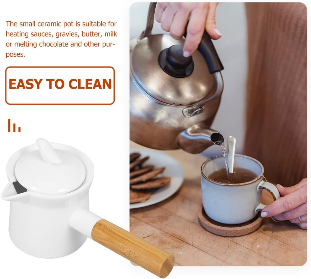 Ciieeo Keramik-Milchtopf 350Ml Mit Holzgriff - Ideal Für Sossen Butter Milch Eleganter Kleiner Topf