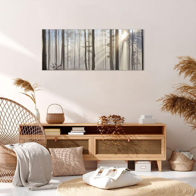 Wandbilder Dekoration Wohnzimmer Wald Baum Natur Panorama Bilder auf Leinwand 120x50cm Leinwandbild