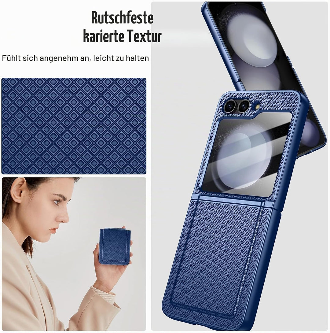 für Samsung Galaxy Z Flip 5 Hülle mit Scharnierschutz &amp; Displayschutzfolie, Rutschfester Textur, Har