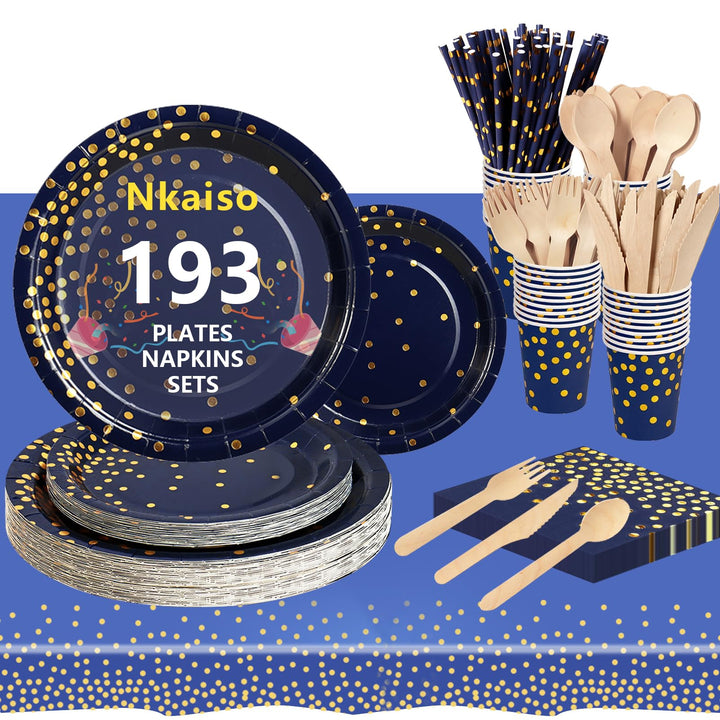 Partygeschirr Kindergeburtstag 193 Stück Dunkelblau Partyteller Geburtstag Mädchen Party Papier Set