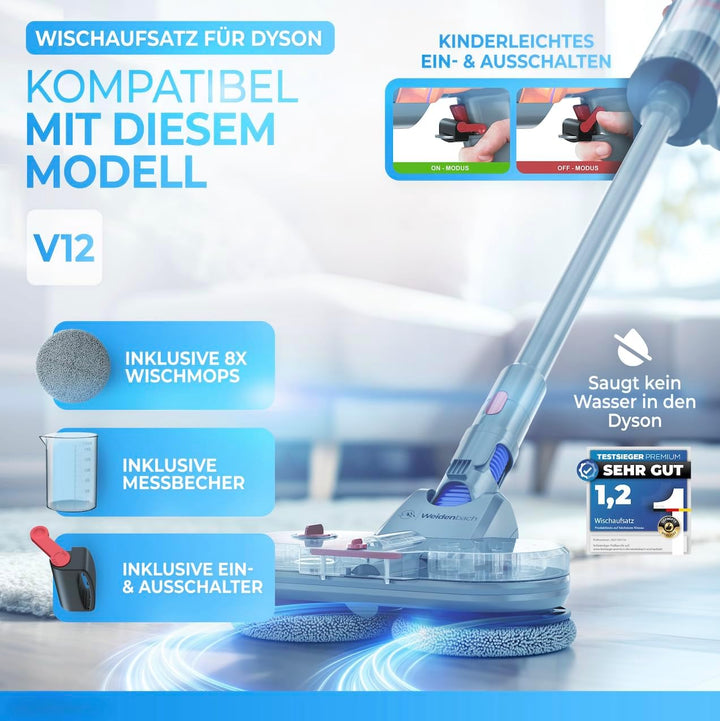 Testsieger - Wischaufsatz für Dyson V12 - elektrischer Staubsauger - Wischmop Aufsatz - Nass und Tro
