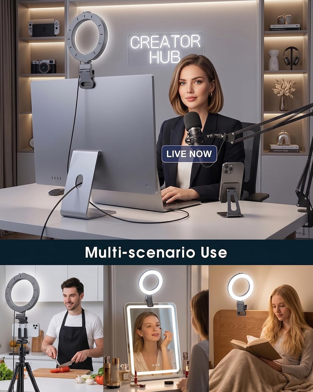 Ringlicht für Computer-Videokonferenz – Webcam-Licht für Monitor, Clip, Fernarbeit, Entfernung, Lern