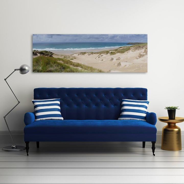 Feeby. Leinwandbild, Bilder, Wand Bild, Wandbilder, Kunstdruck 100x40 cm, MEER, NATUR, BRAUN, BLAU,