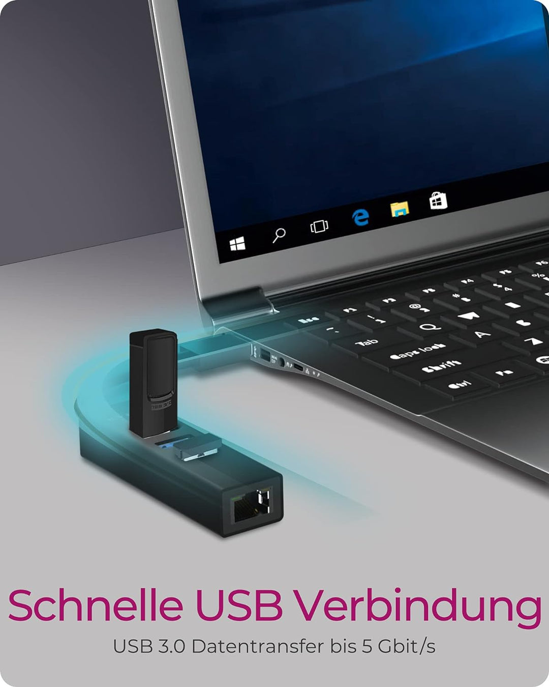 ICY BOX IB-HUB1419-LAN Aluminium USB HUB mit 3 USB 3.0 Ports und RJ45 Gigabit Ethernet Netzwerkadapt