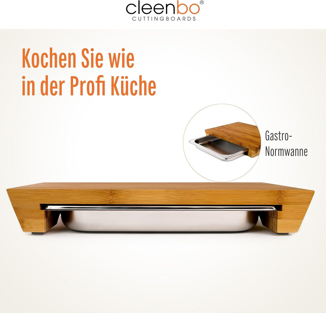 Schneidebrett mit Auffangschale "Style Bamboo" Profi Holz Küchenbrett aus Bambus - Holzbrett Schneid
