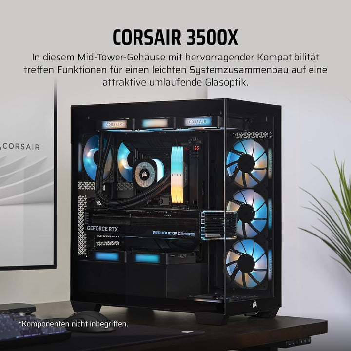 CORSAIR 3500X Mid-Tower ATX PC-Gehäuse - Gehärtetes Panorama-Glas - Umgekehrte Verbindung Motherboar