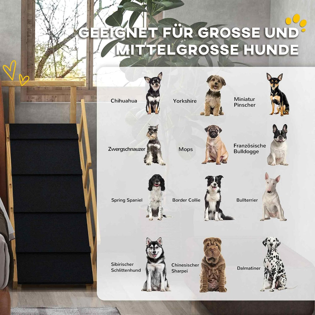PawHut Hunderampe Klappbar Haustierrampe mit abnehmbaren Geländern, rutschfest Hundeeinstiegshilfe f