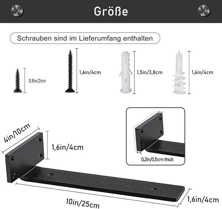 MLOQI 2 stück Regalhalterung Schwarz, Regalwinkel Schwerlast, Regal Wandhalterung, 5 mm Dick Schwebe
