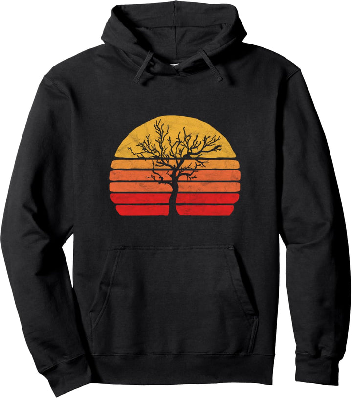 Retro Sun Minimalist Winter Tree Design Graphic Pullover Hoodie