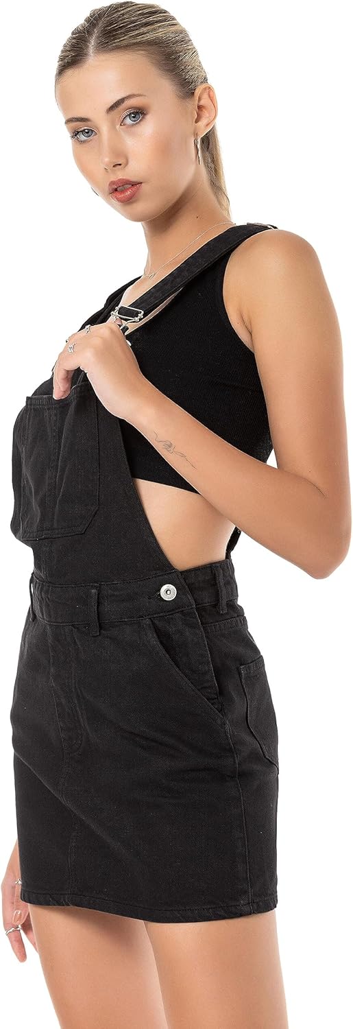 Red Bridge Damen Jeansrock kurzer Rock Overall Latzhose XL Schwarz, XL Schwarz