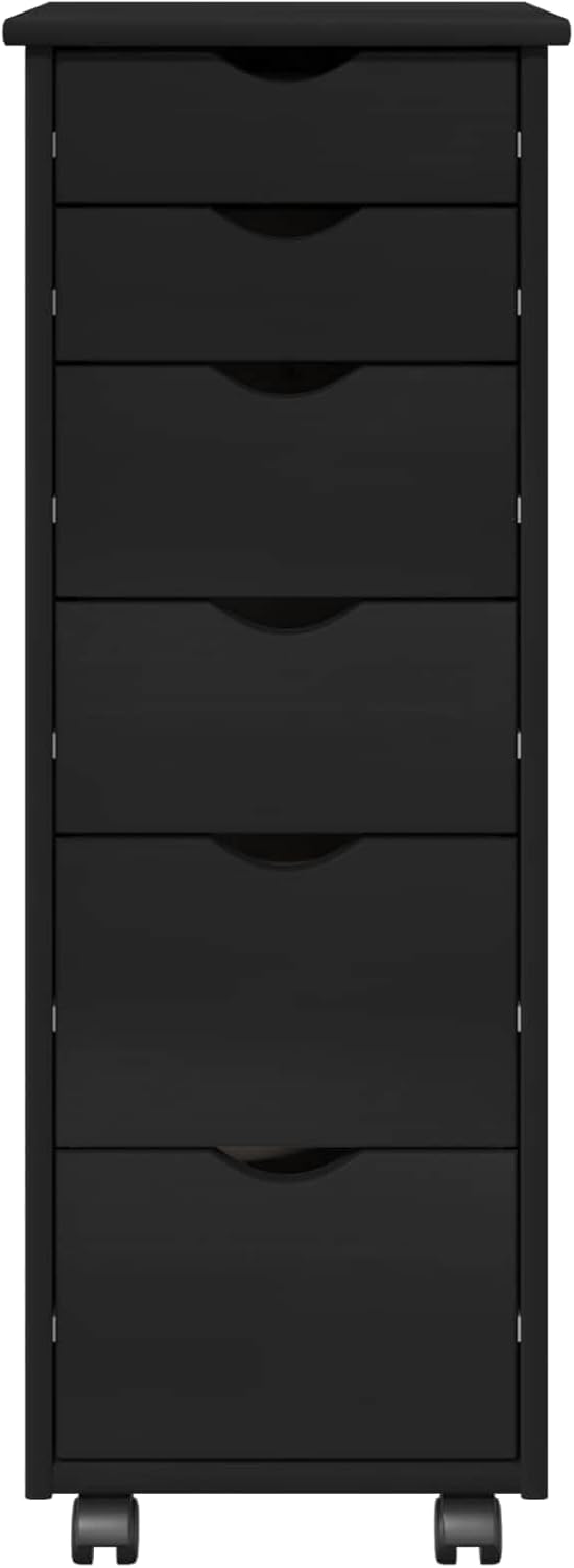 vidaXL Rollschrank Mit Rad Schwarz 34 x 39 x 93,5 cm Massivholz Kiefer, Studienmöbel, rechteckiger R