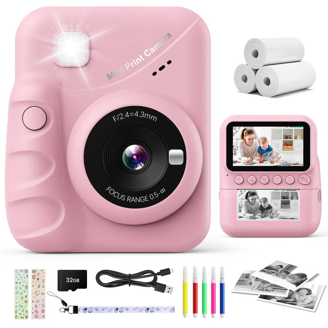 CalineGam Sofortbildkamera Kinder, 3,0 Zoll Bildschirm 48MP Kinderkamera Sofortbildkamera mit 32 GB-