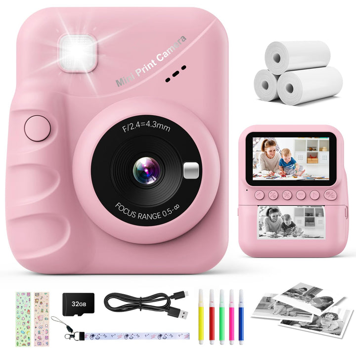 CalineGam Sofortbildkamera Kinder, 3,0 Zoll Bildschirm 48MP Kinderkamera Sofortbildkamera mit 32 GB-