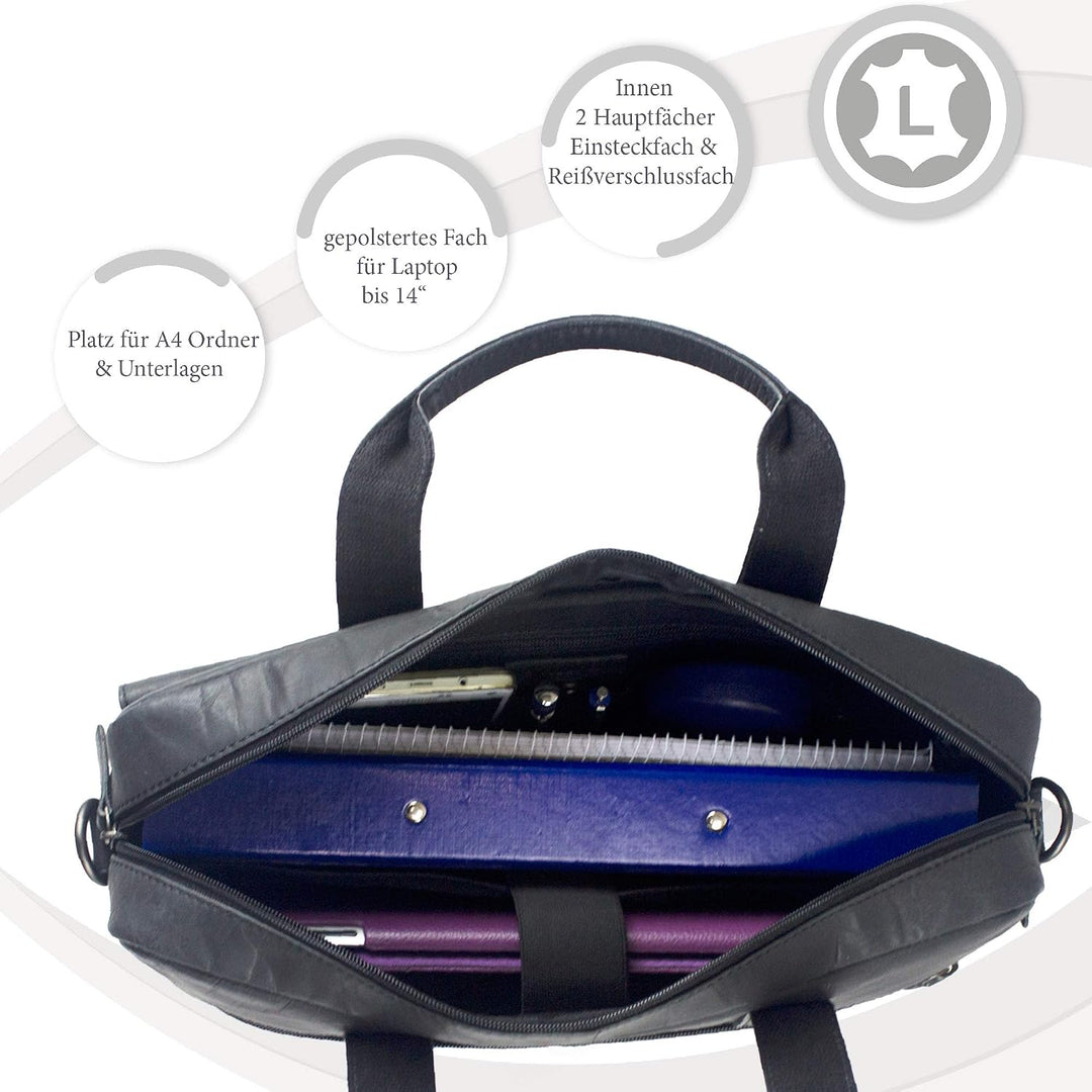 Sunsa Herren Leder Laptop Tasche, 14 Zoll Business Aktentasche. Schwarze grosse Handtasche Notebookt