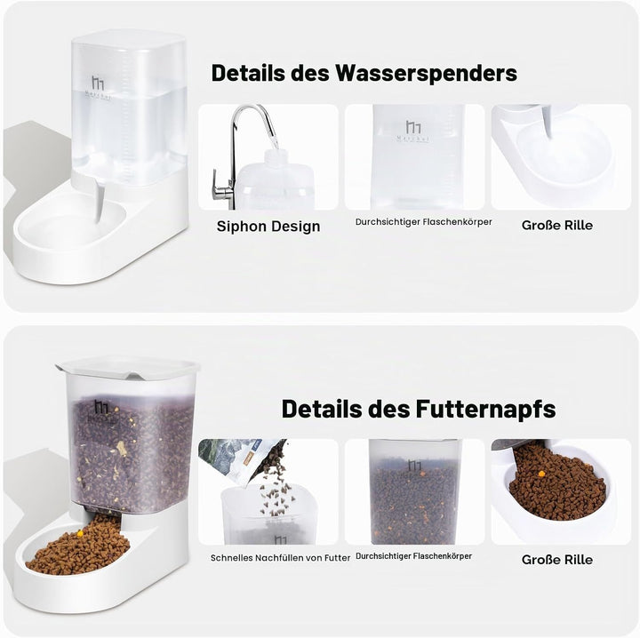 PAKEWAY Futterautomat Katze, Automatischer Futterspender & Wassertränker im Set für Hunde, Katzen un