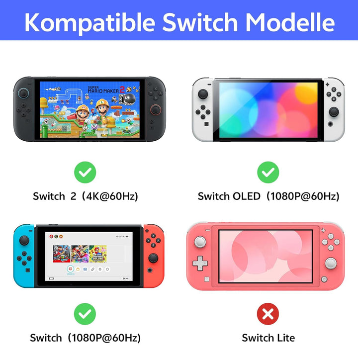 USB C auf HDMI Kabel Adapter 2m, 4K@60Hz 100W PD Laden, Tragbare Dockingstation Ersatz für Switch 2/