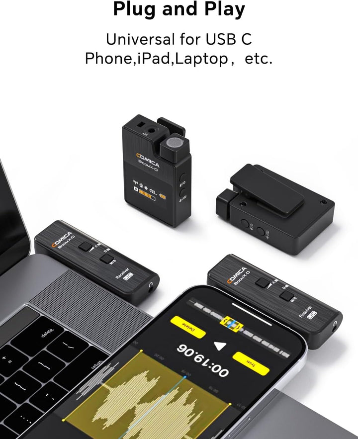 COMICA Drahtloses Mikrofon, BoomX-DUC2 2.4G kompakte drahtlose Mikrofonsystem für USB C Smartphone u