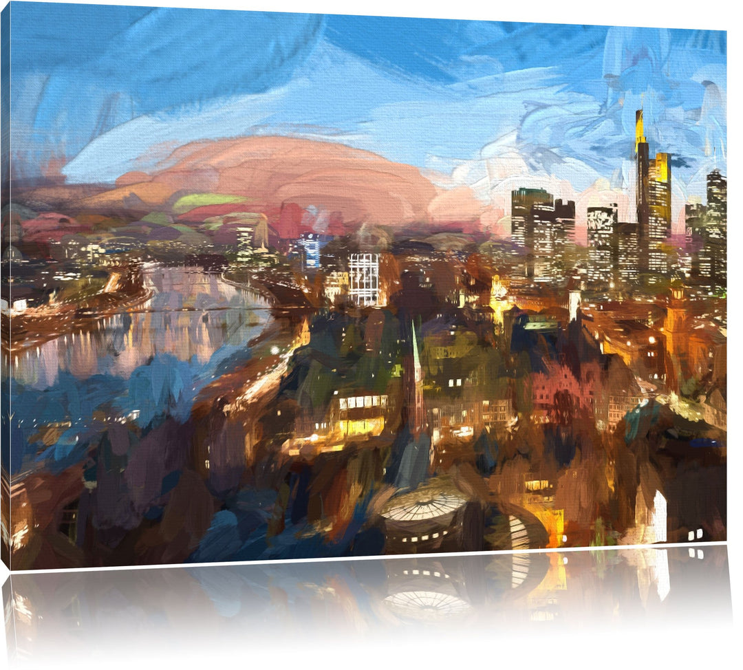 Pixxprint Frankfurt am Main Skyline Pinsel Effekt, Format: 100x70 auf Leinwand, riesige Bilder ferti