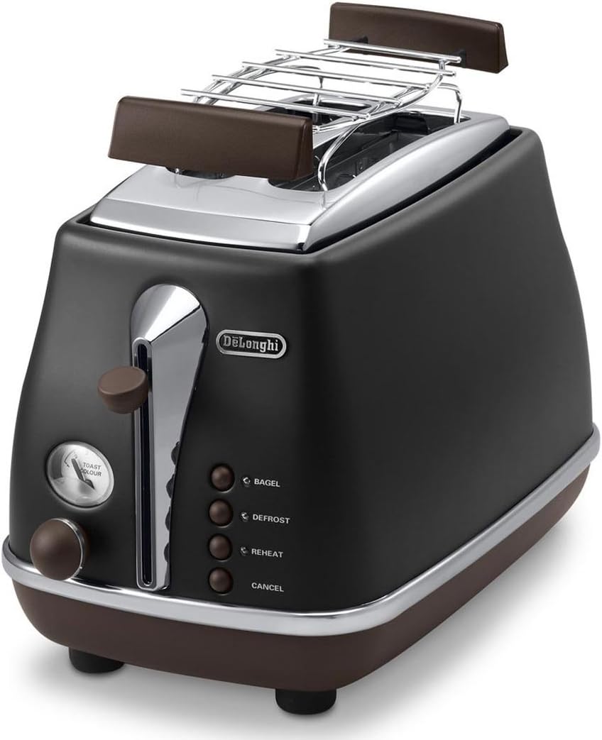 De'Longhi Frühstücksset Icona Vintage - Wasserkocher KBOV2001.BK und Toaster CTOV2103.BK, Schwarz