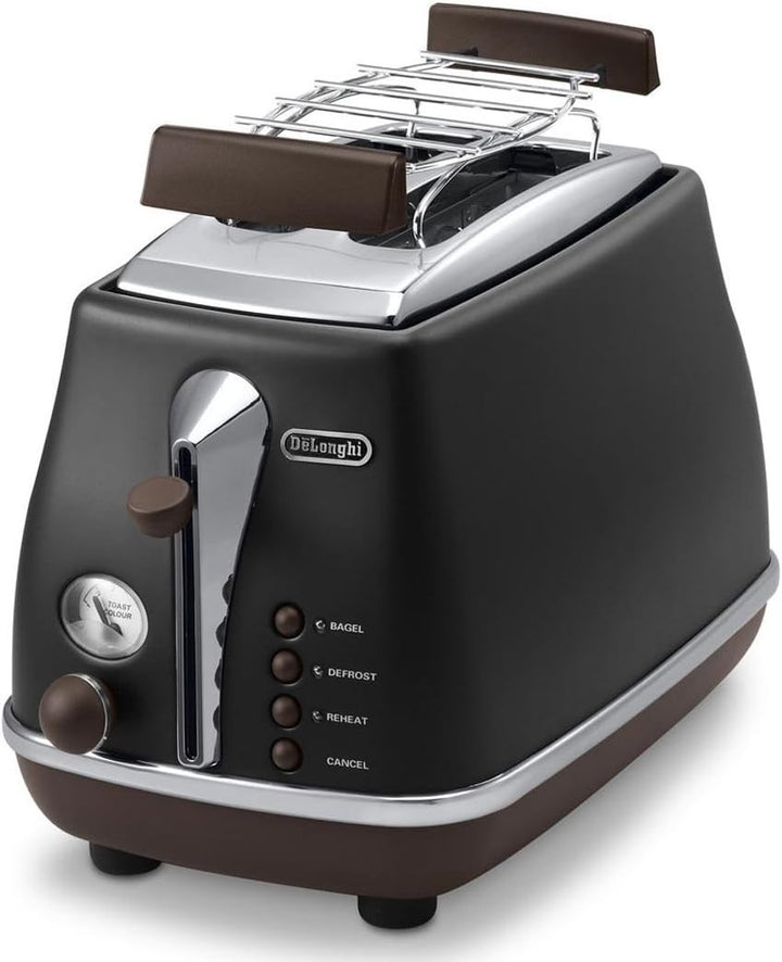 De'Longhi Frühstücksset Icona Vintage - Wasserkocher KBOV2001.BK und Toaster CTOV2103.BK, Schwarz