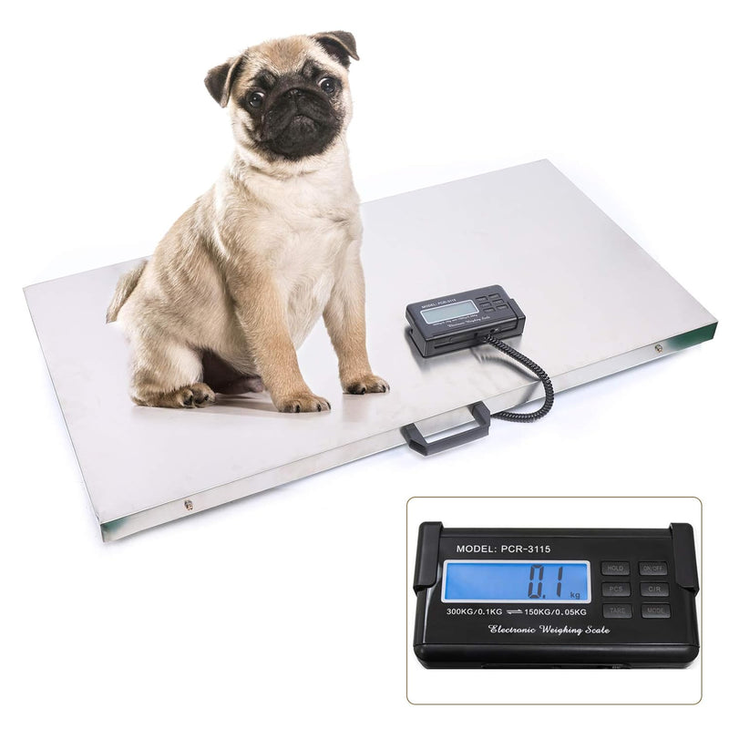 Elektronische Veterinärwaage, 103x53cm Plattformwaage Paketwaage Hundewaage bis 300kg Edelstahl Plat