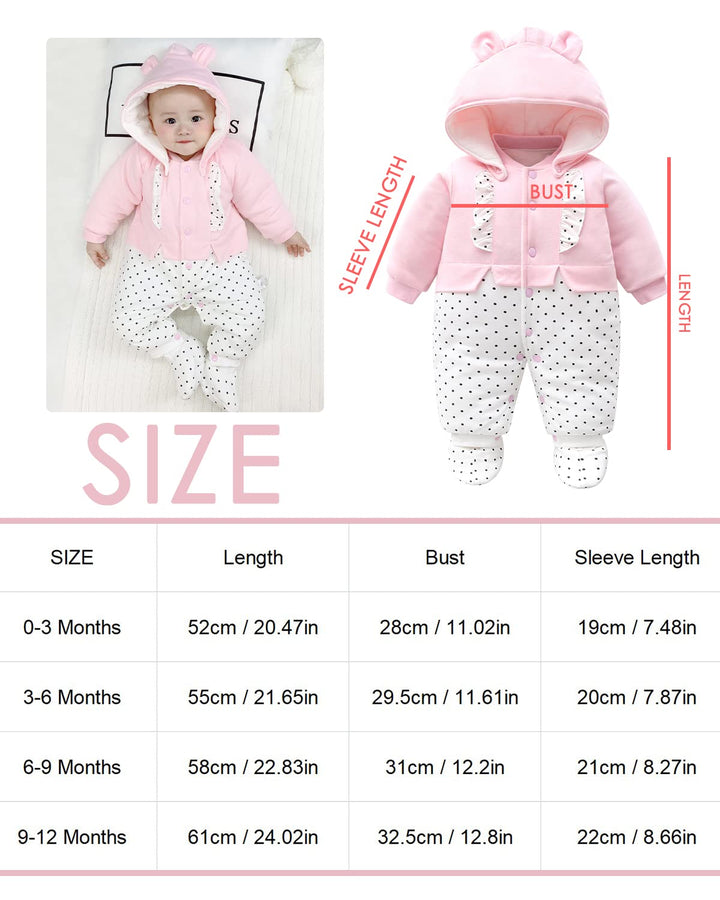 Baby Mädchen Strampler Winter Schneeanzug mit Kapuze Overall Baumwolle Abnehmbarer Hut Outfits Langa