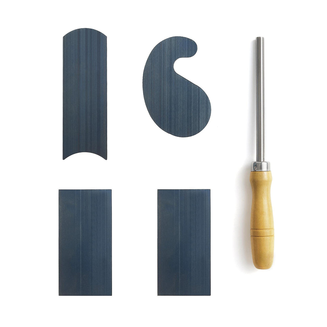 Schabhobel-Set (1 Politur+2 rechteckig+1 gebogen+1 Schwanenhals) 1 Brenner + 2 Rechteck + 1 gebogen